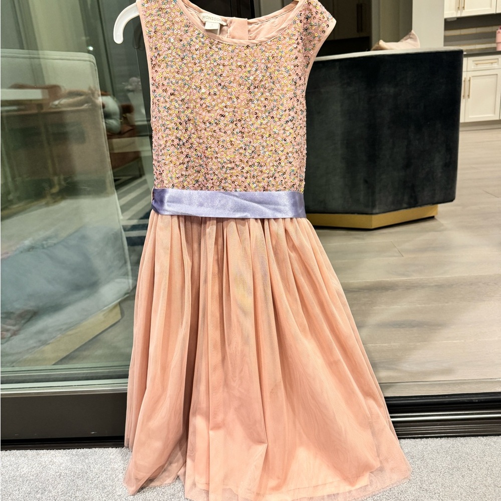 Monsoon UK girls tulle sequence  dress light peach size 9